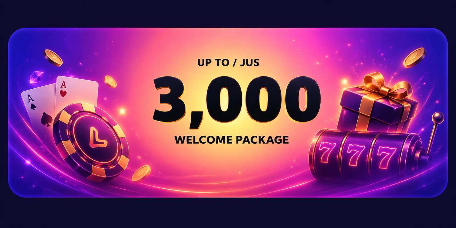 LevelUp Casino welcome package up to 3,000 bonus banner